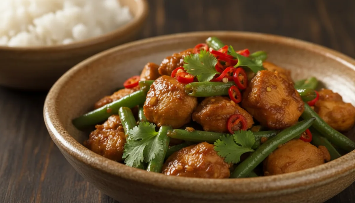 Pulë Indoneziane me Fasule të Gjelbra (Ayam Tumis Buncis)
