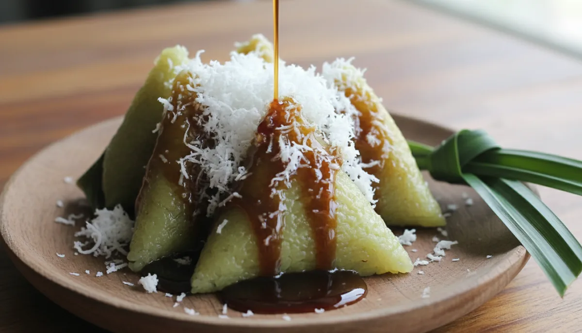 Pastelitos de Arroz Pegajoso con Coco y Azúcar de Palma (Kue Lupis) de Indonesia