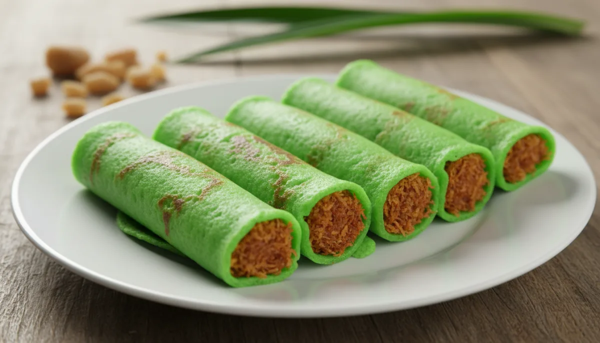 Krep Indonezian me Kokos dhe Pandan (Dadar Gulung)