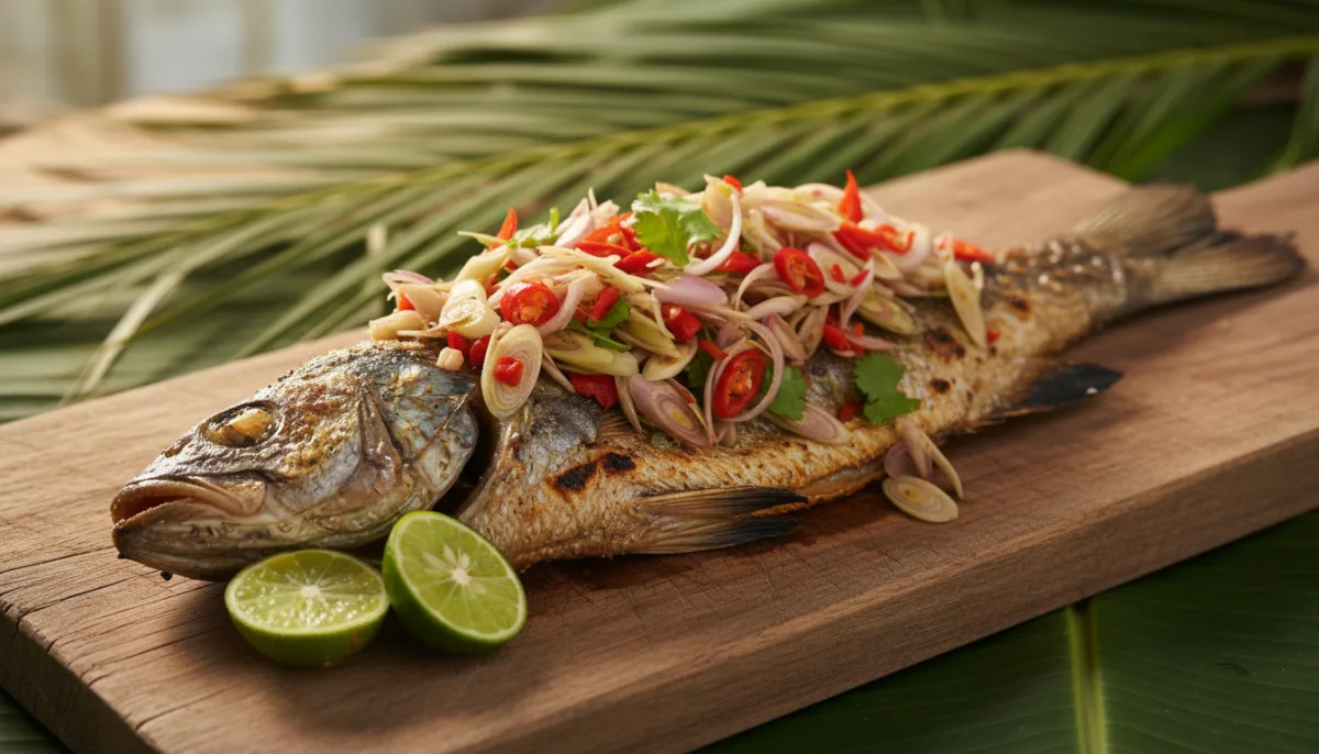 Pesce alla Griglia Indonesiano con Sambal Matah (Ikan Bakar Sambal Matah)
