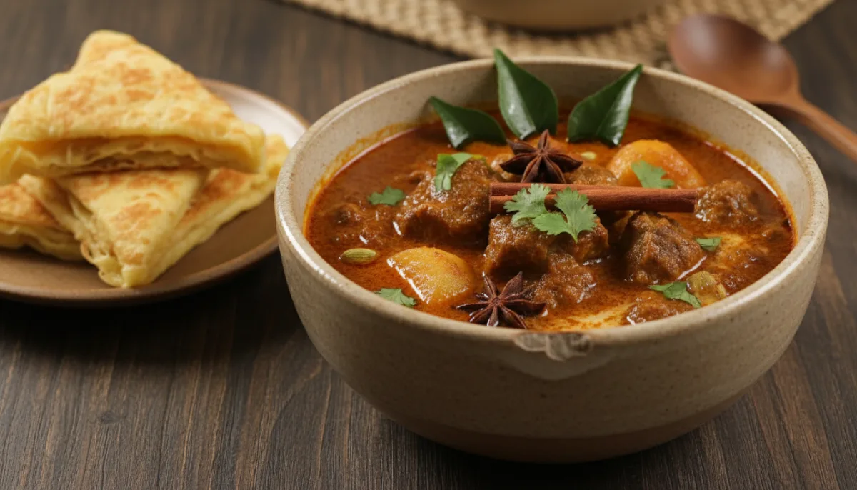 Gulai Kambing Indonesiano (Curry di Agnello) con Roti Jala