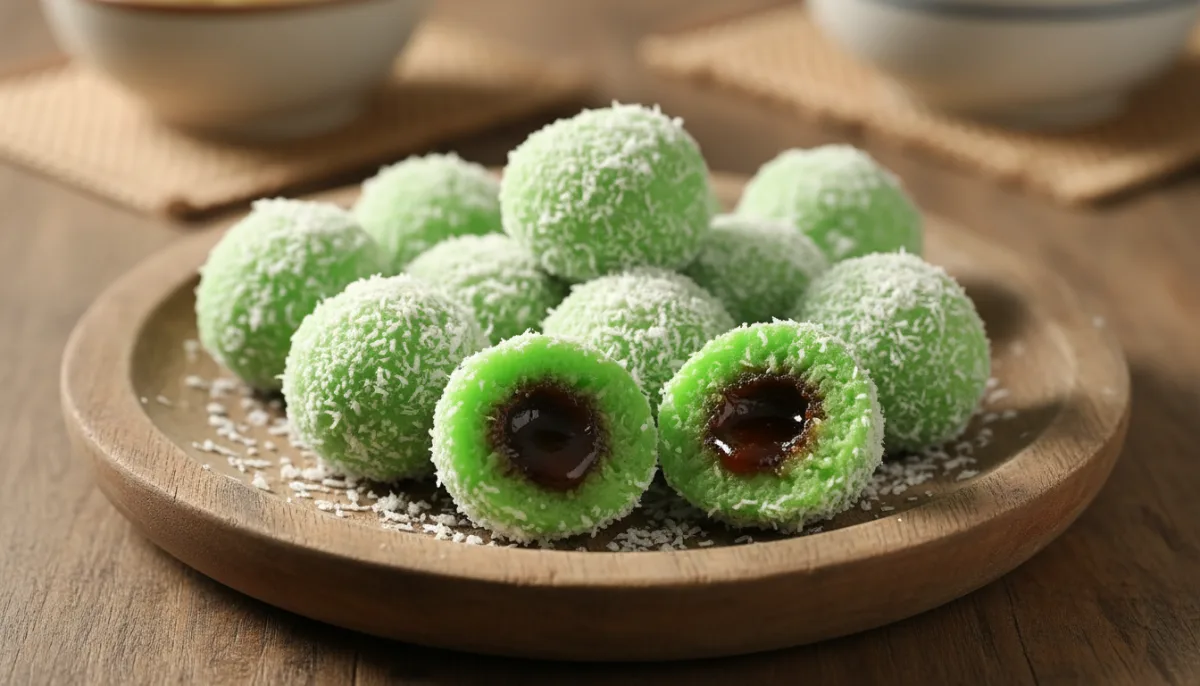 Klepon Indonesios (Bolas de Arroz Glutinoso con Pandan)