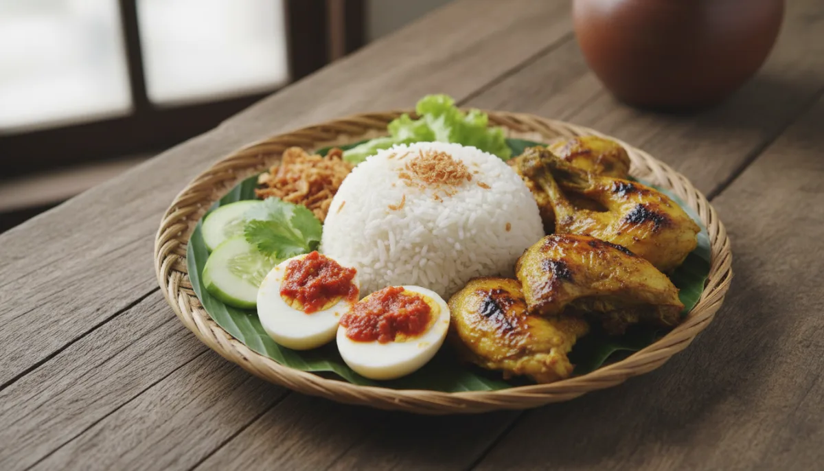 Pjatë Nasi Campur Indoneziane me Pulë dhe Vezë