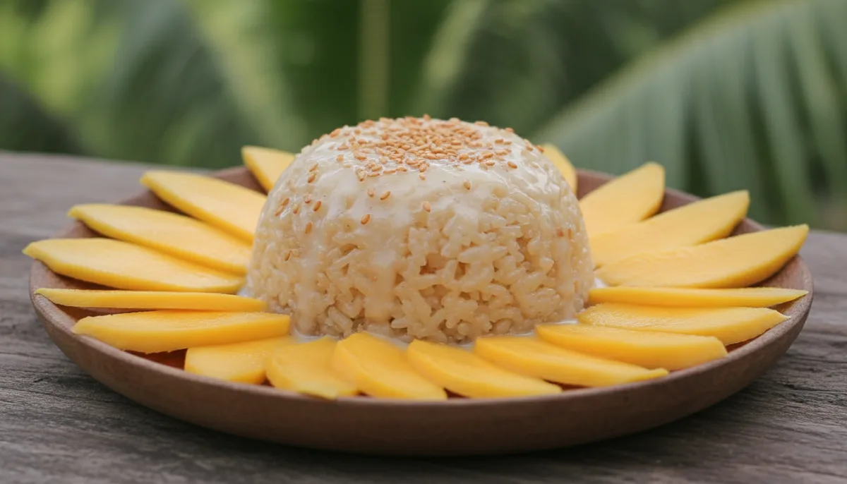 Arroz Glutinoso Indonesio al Vapor con Coco y Mango (Ketan Mangga)