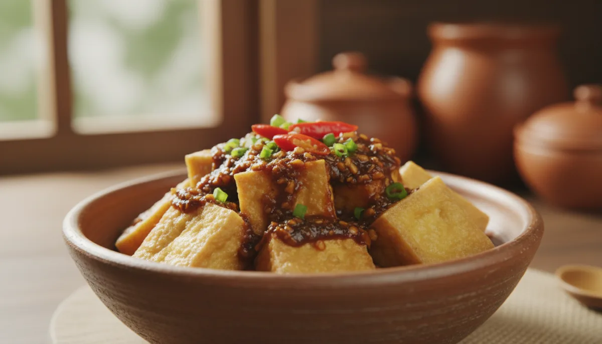 Tahu Gejrot Indonezian (Tofu i Fërguar me Salcë Pikante Tamarindi)