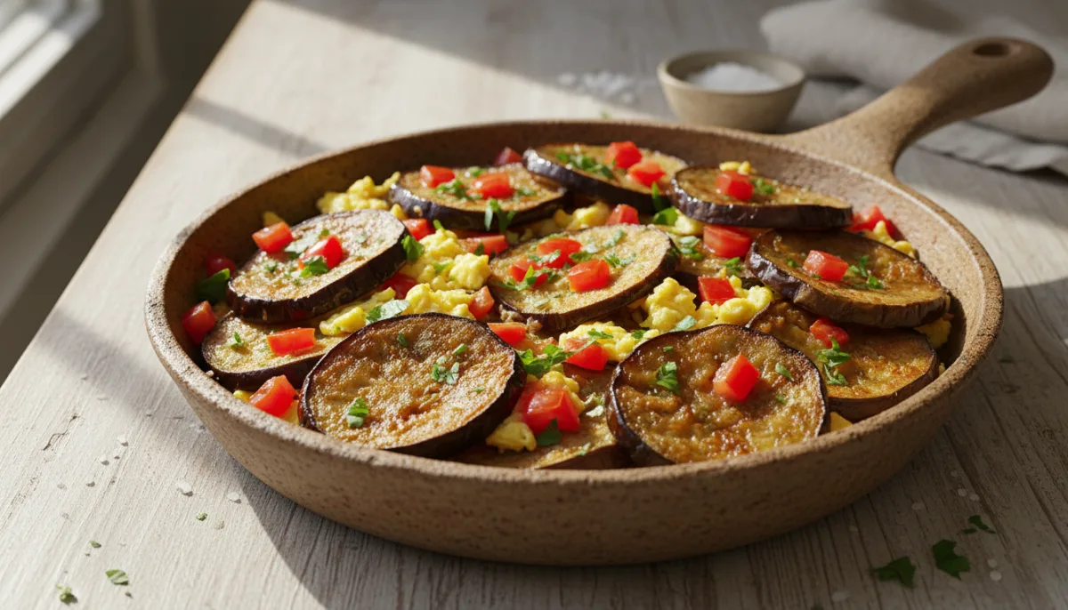 Iraqi Baytinjan Maqli: Fried Eggplant with Eggs and Tomatoes