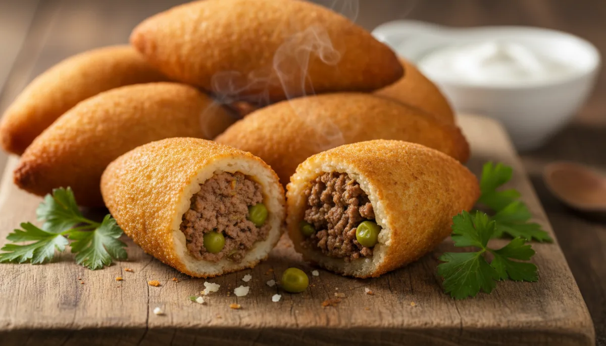 Irakische Kubba Halab: Knusprige Reis-Patties mit gewürztem Rinderhackfleisch und Erbsen
