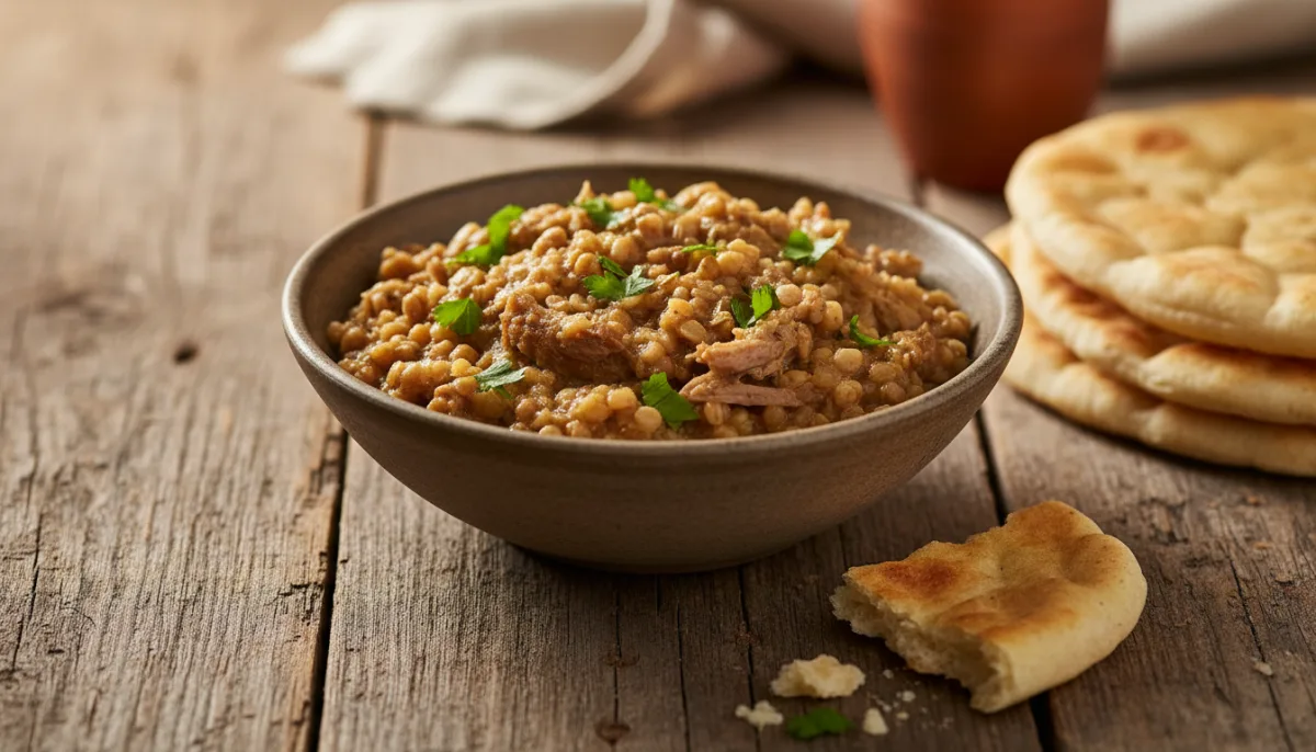 Pilaf Irakian me Mish Qengji dhe Grurë (Shorbat Haleem)