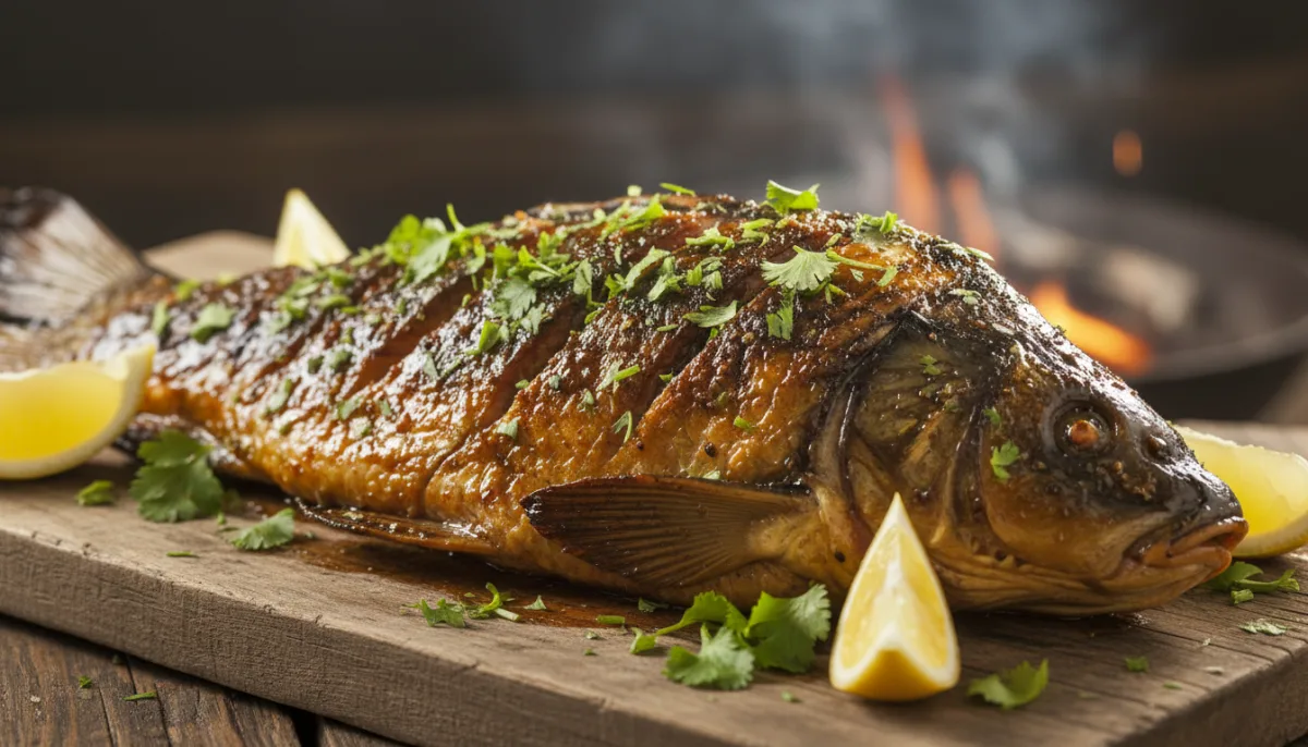 Iraqi Masgouf: Grilled Carp with Tamarind Glaze and Fresh Herbs
