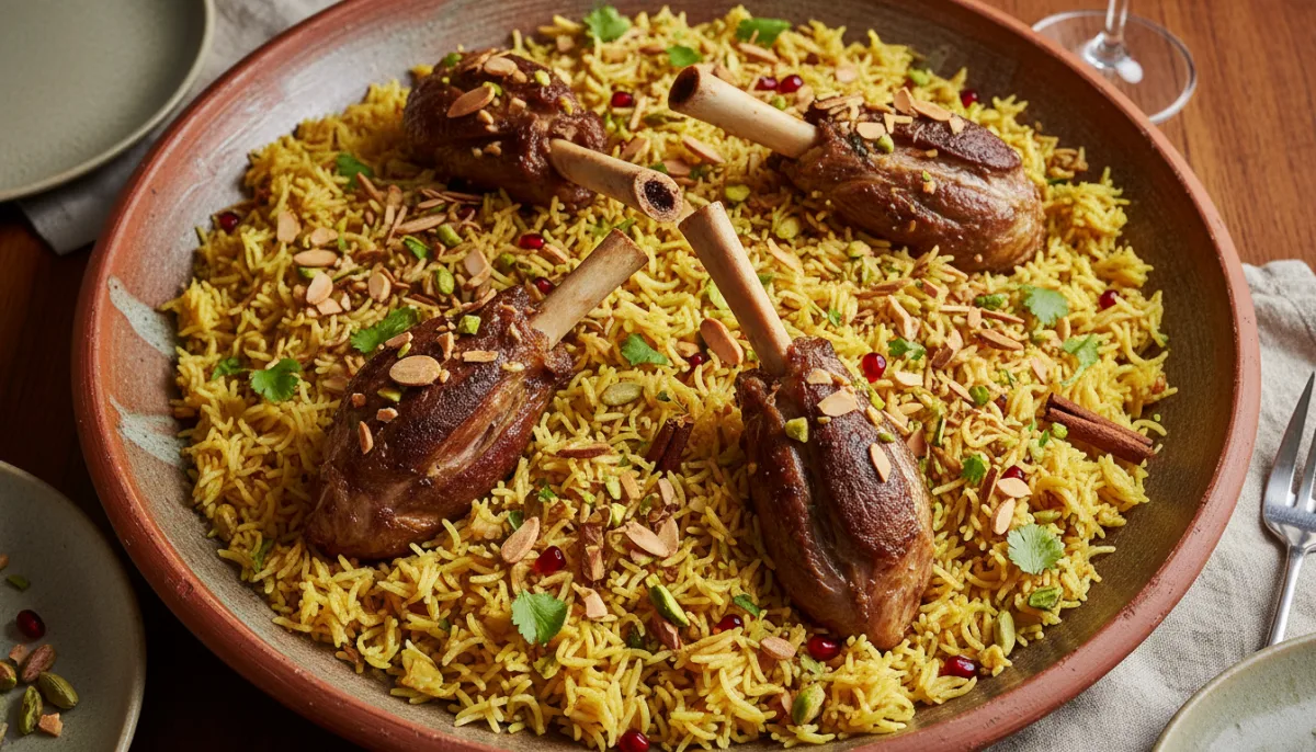 Iraqi Quzi (Slow-Cooked Lamb Shank) with Spiced Rice and Toasted Nuts