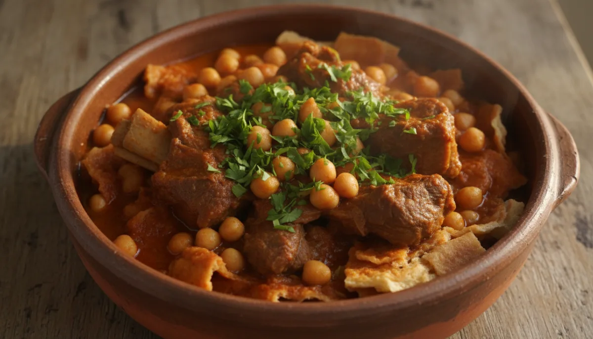 Iraqi Tashreeb Laham (Lamb and Bread Stew) with Chickpeas