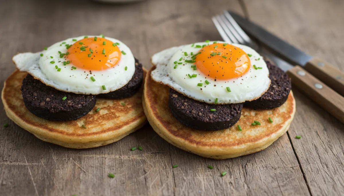 Boxty Irlandez për Mëngjes me Pudink të Zi dhe Vezë të Fërguar