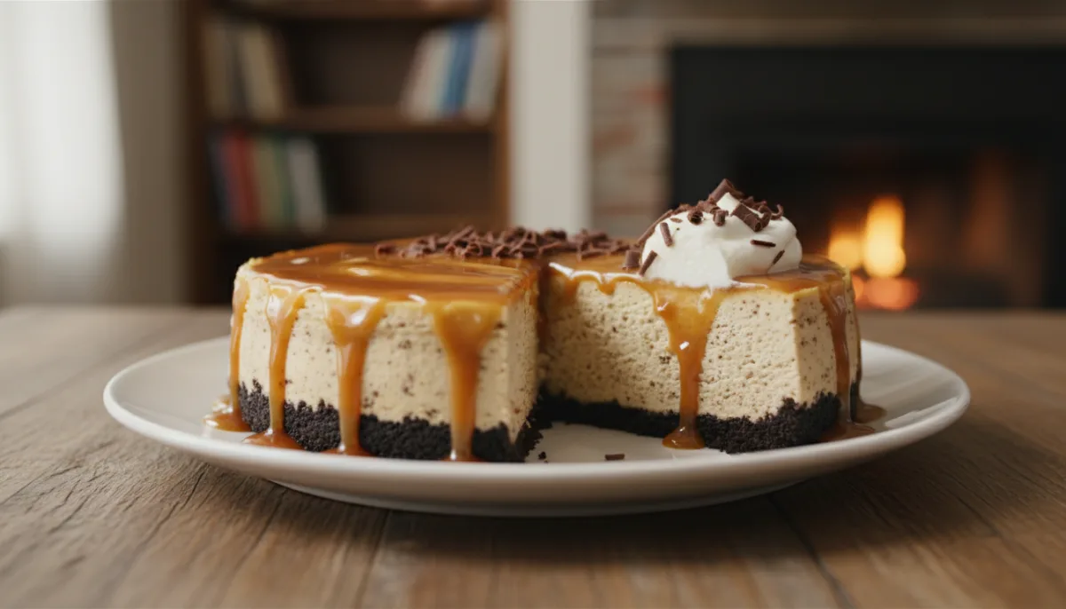 Irish Coffee Cheesecake with Whiskey Caramel Sauce