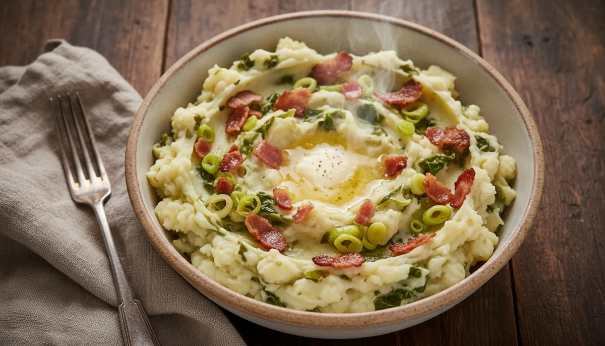 Παραδοσιακό Ιρλανδικό Colcannon με Τραγανό Μπέικον και Σοταρισμένα Πράσα