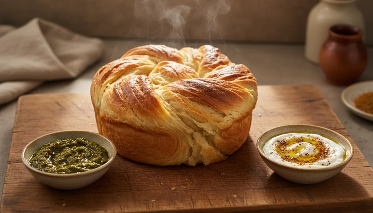 Jemenitisches Kubaneh mit würzigem Zhug und cremigem Labneh