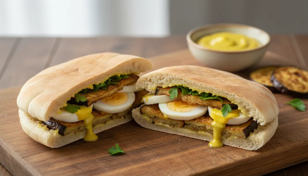 Authentic Israeli Sabich Sandwich with Crispy Eggplant and Tangy Amba