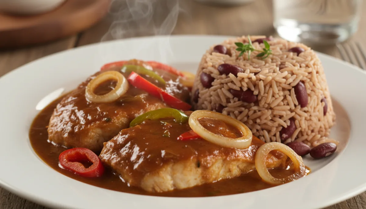 Τζαμαϊκανό Ψάρι Κοκκινιστό (Brown Stew Fish) με Ρύζι και Φασόλια