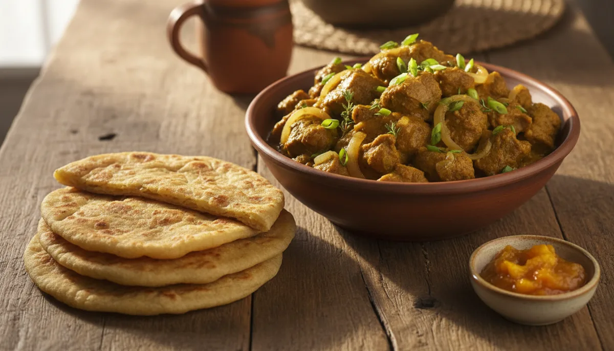 Jamaican Curry Goat with Roti and Mango Chutney