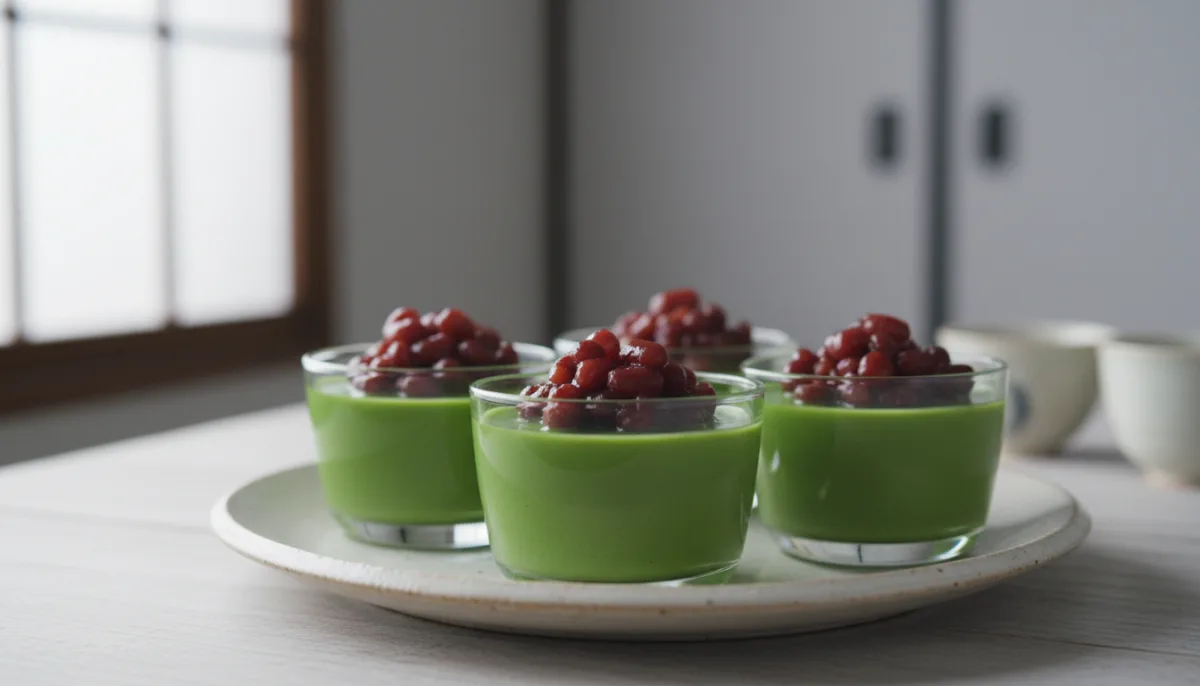 Pudín Japonés de Matcha con Frijoles Rojos Dulces