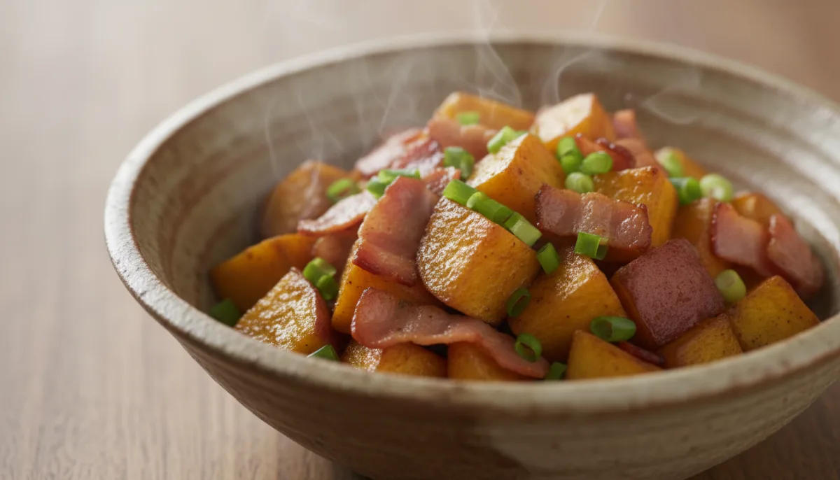 Japanese Sweet Potato and Bacon Hash