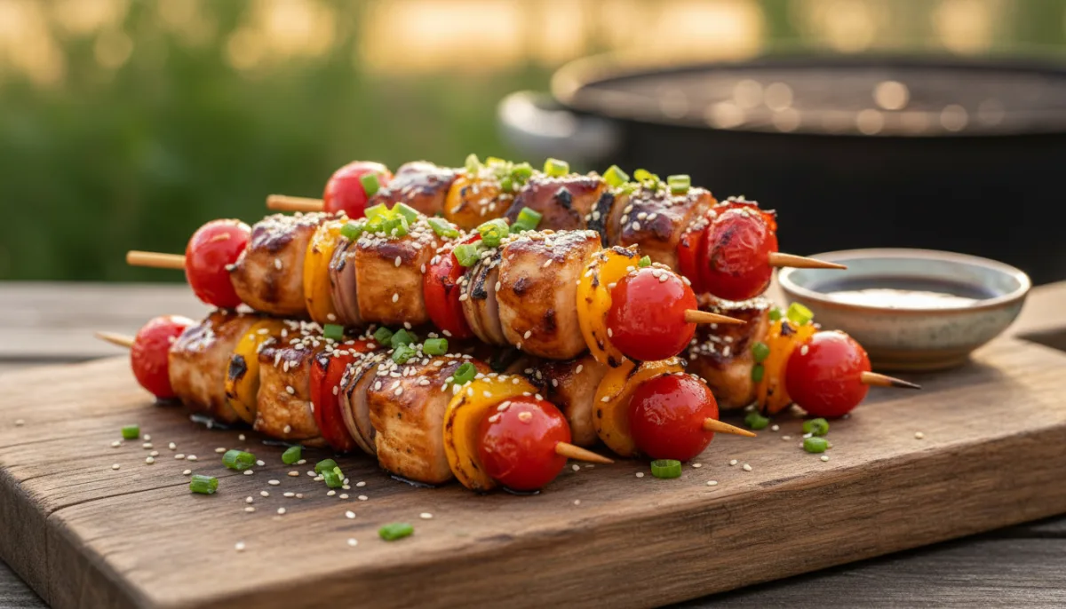 Japanese Teriyaki Chicken and Vegetable Skewers