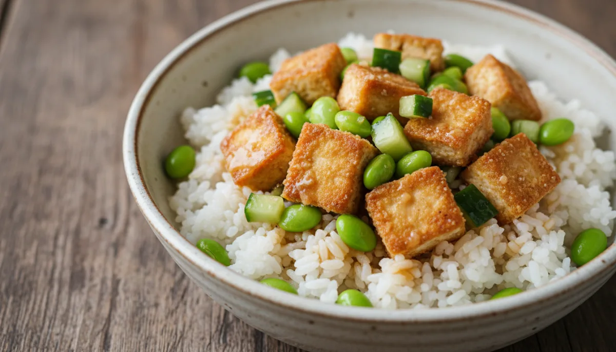 Japanese Tofu and Edamame Rice Bowl