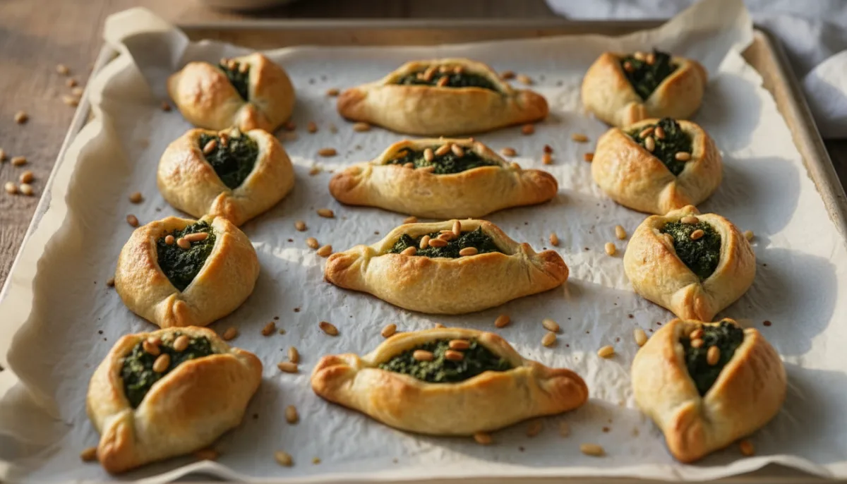 Jordanian Fatayer Sabanekh (Spinach Pies) with Pine Nuts