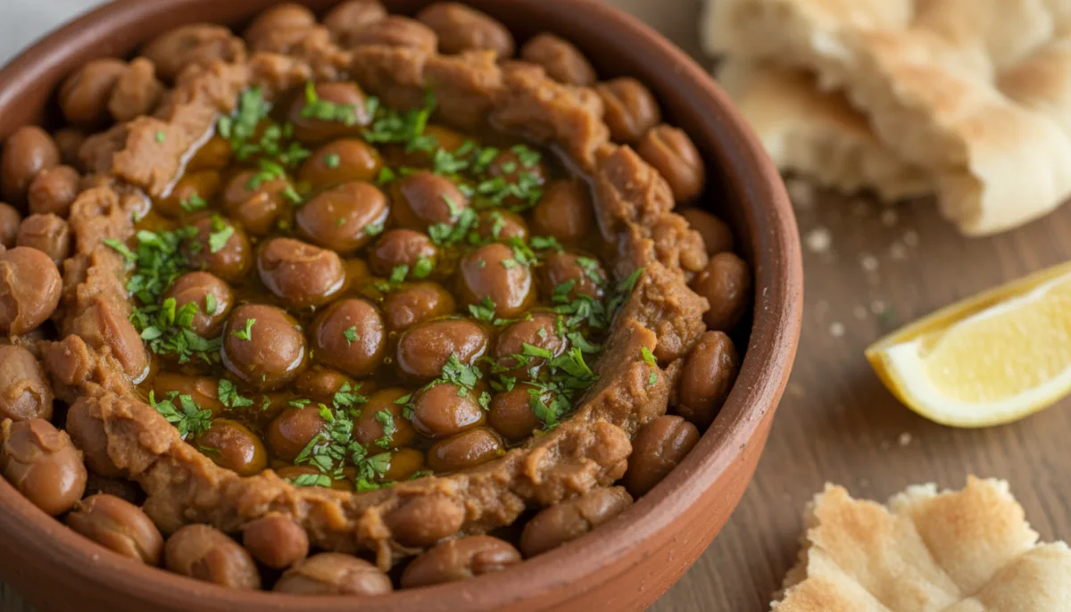 Ful Medames Jordanez me Vaj Ulliri dhe Majdanoz