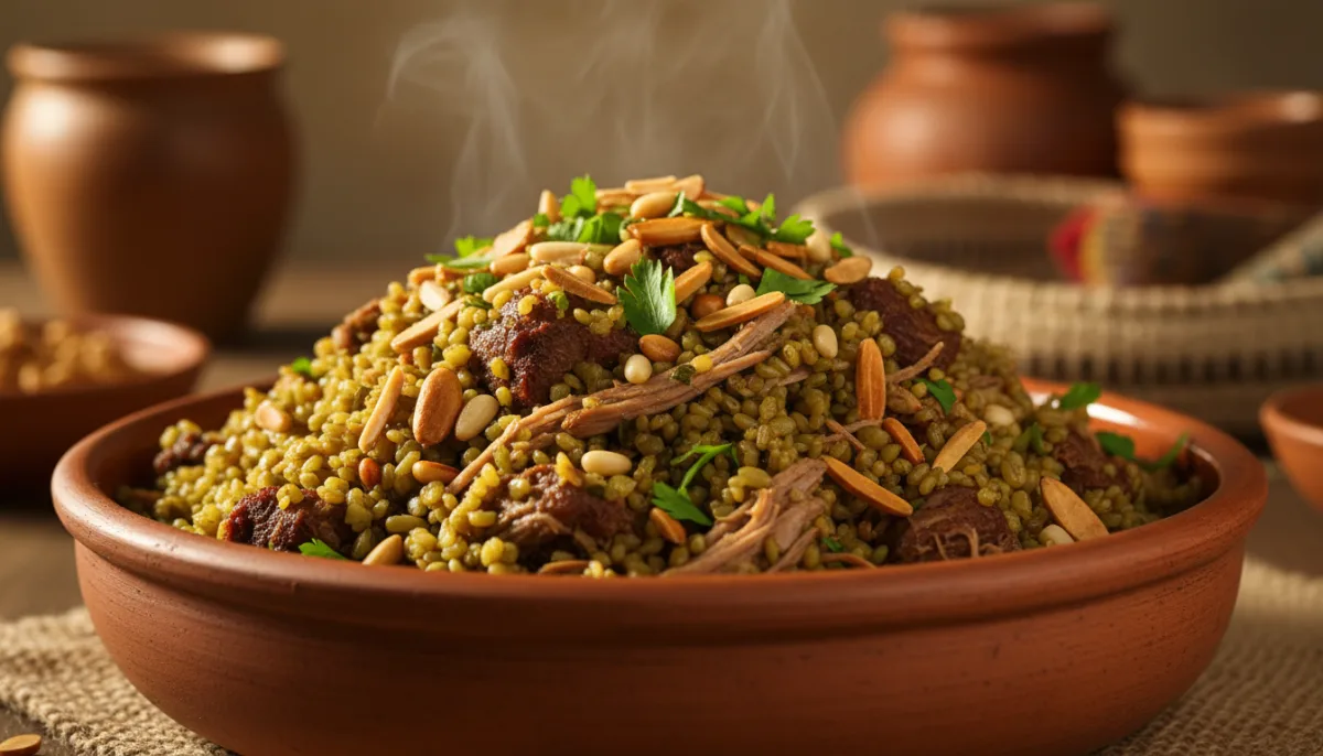 Pilaf Jordanez me Mish Qengji, Freekeh dhe Arra të Thekura