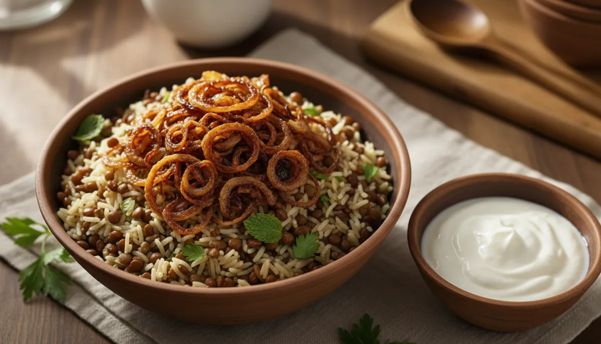 Jordanian Mujadara with Crispy Onions and Yogurt