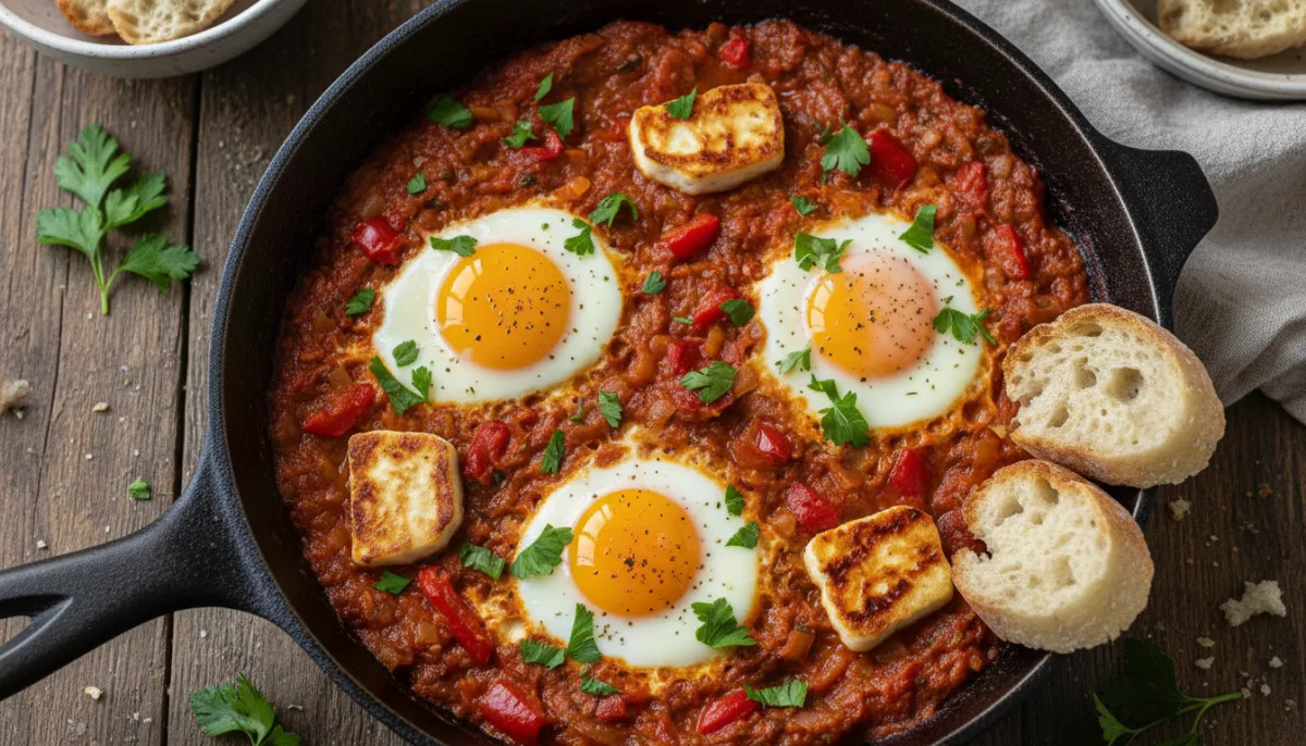 Jordanian Shakshuka with Poached Eggs and Halloumi
