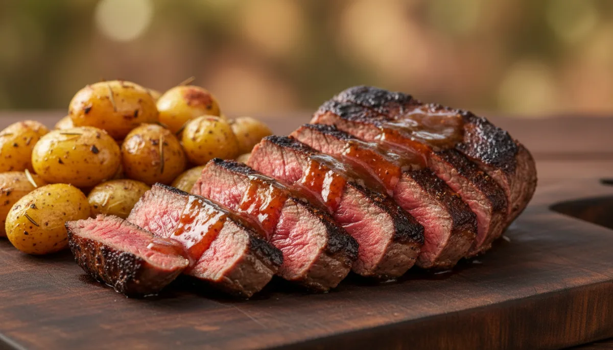 Outback Kangaroo Steaks with Quandong Glaze and Roasted Bush Potatoes