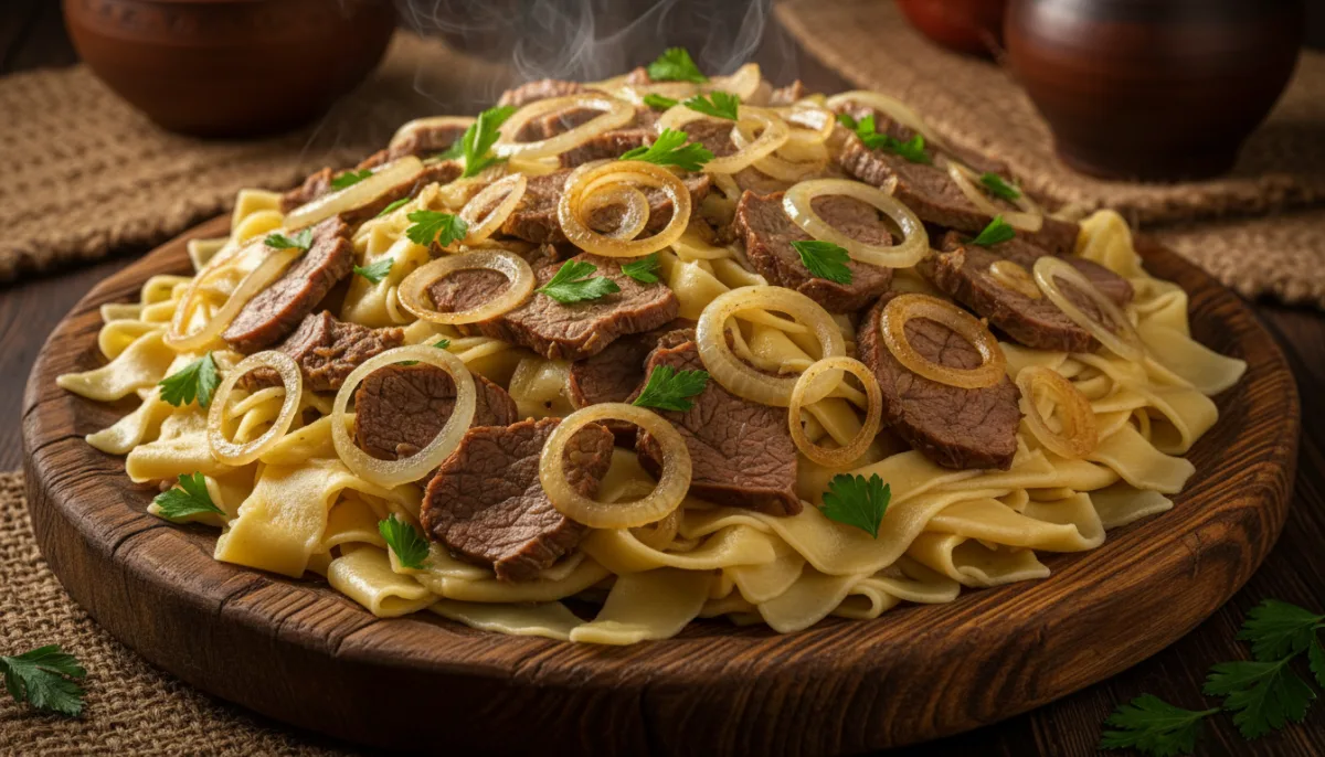 Beshbarmak: Traditional Kazakh Boiled Meat and Noodles