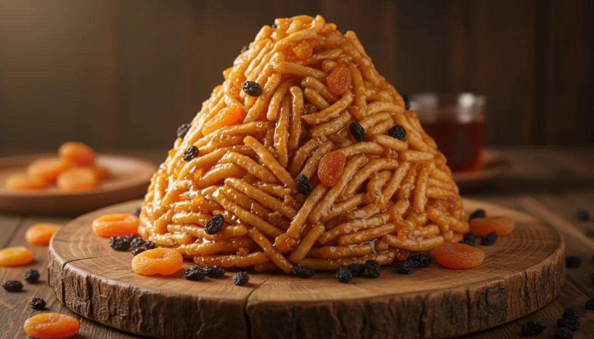 Kazakh Chak-Chak: Honey-Glazed Noodle Dessert with Dried Fruits