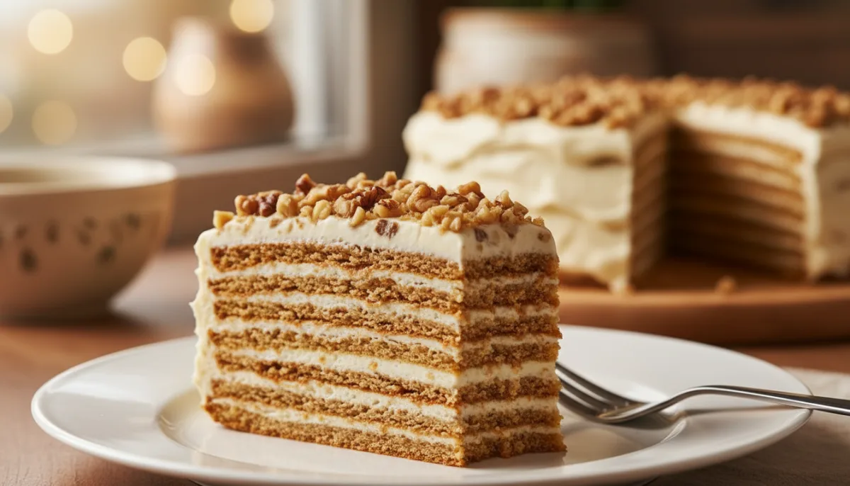 Tarta de Capas de Miel y Nueces Kazaja (Medovik)