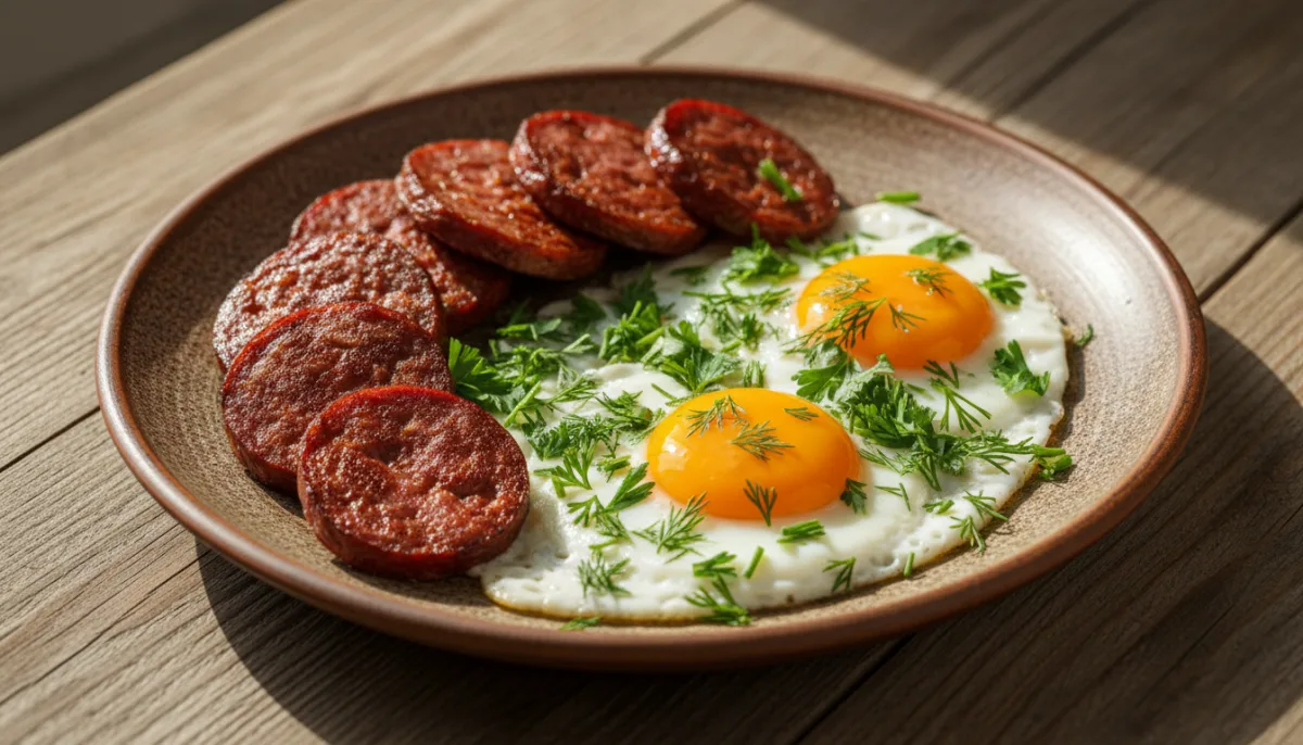 Hearty Kazakh Kazy with Eggs and Fresh Herbs