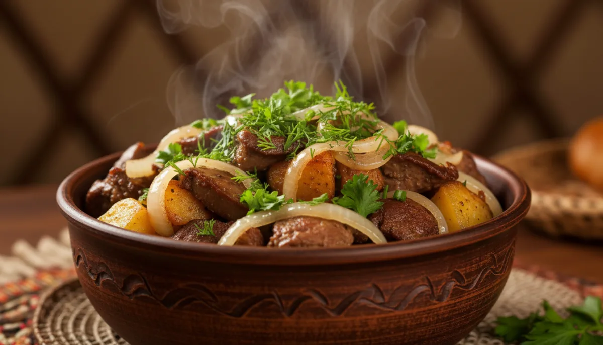 Kazakh Kuyrdak (Fried Offal) with Potatoes and Onions