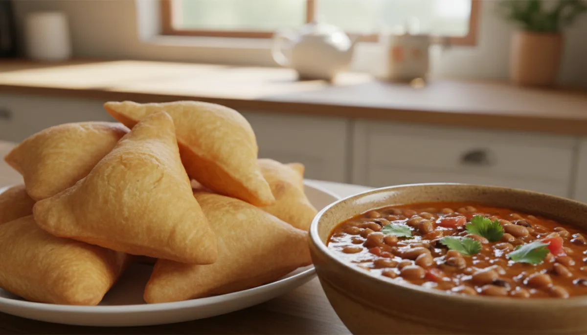 Kenyan Mahamri with Black Eyed Pea Stew
