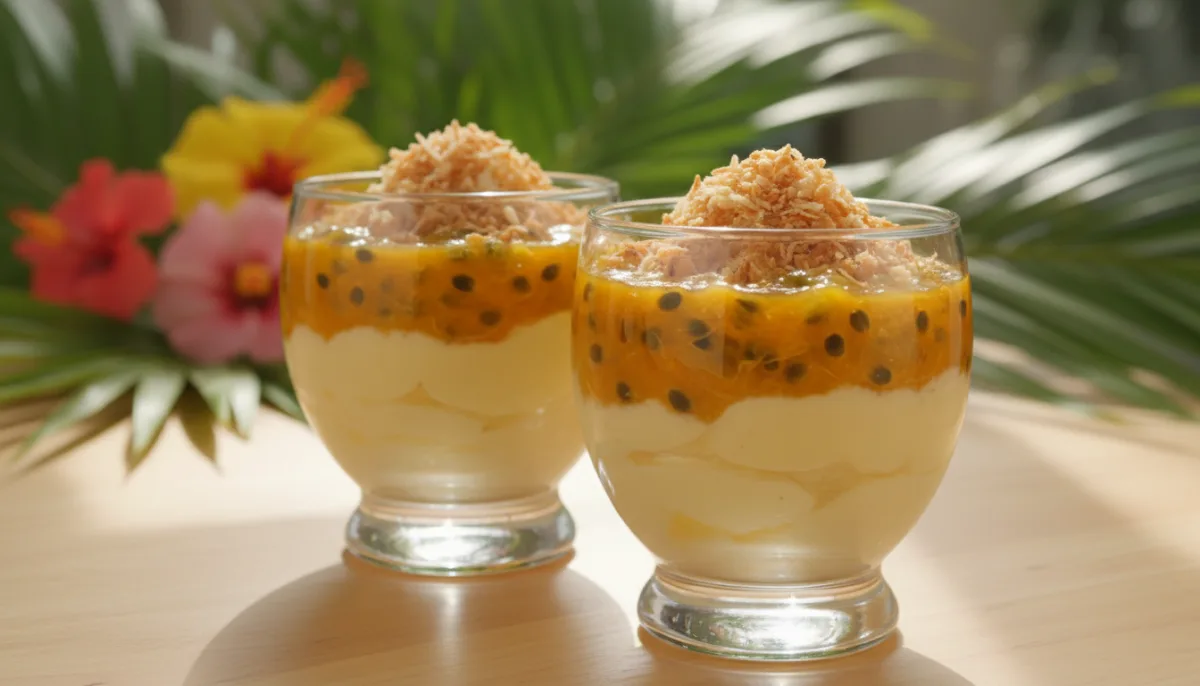 Kenyan Mango and Passion Fruit Fool with Toasted Coconut