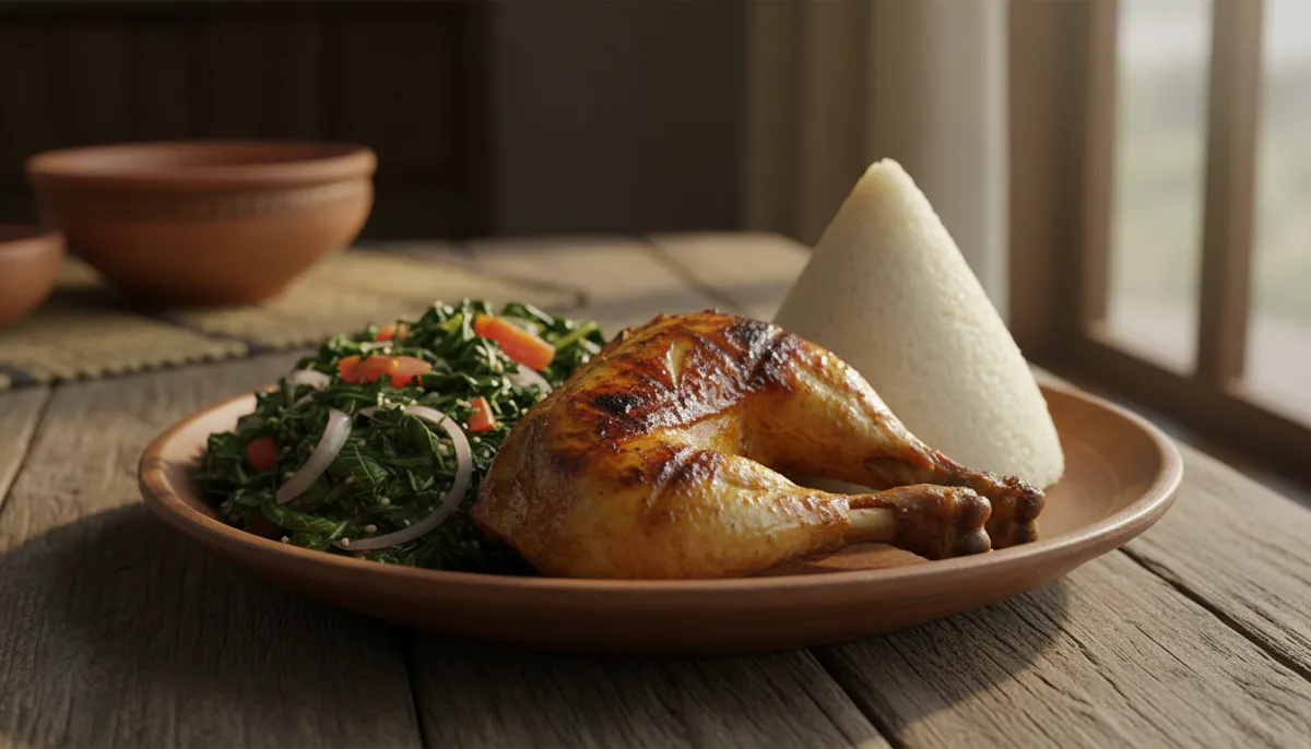 Kenyan Sukuma Wiki and Ugali with Kuku Choma