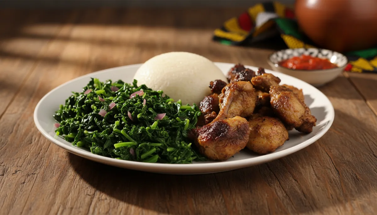 Kenyan Sukuma Wiki with Ugali and Roasted Goat