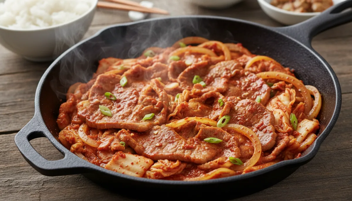 Spicy Gochujang Pork and Kimchi Skillet