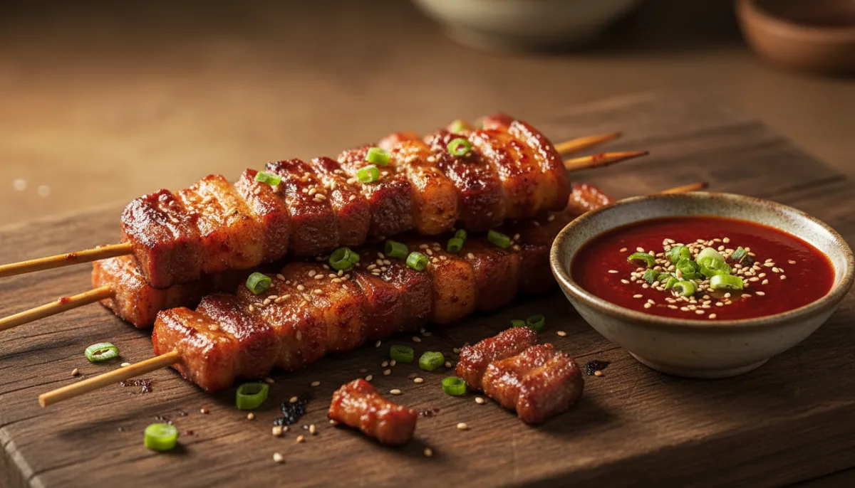 Korean Gochujang Pork Belly Skewers