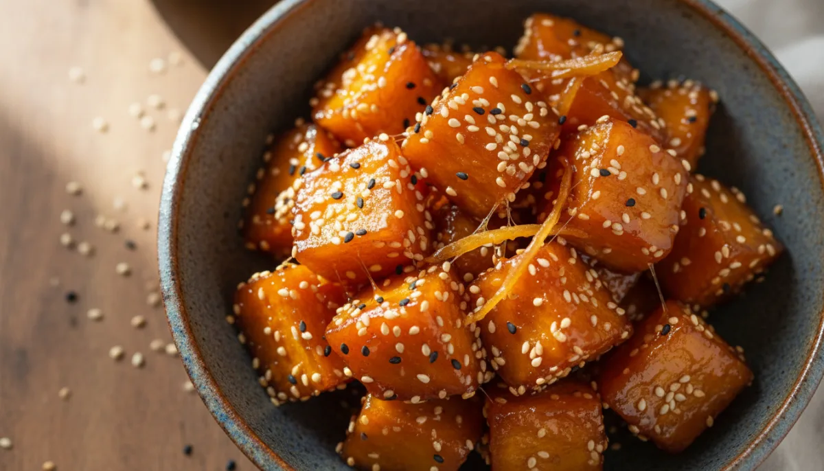 Korean Honey Sesame Candied Sweet Potatoes (Goguma Mattang)