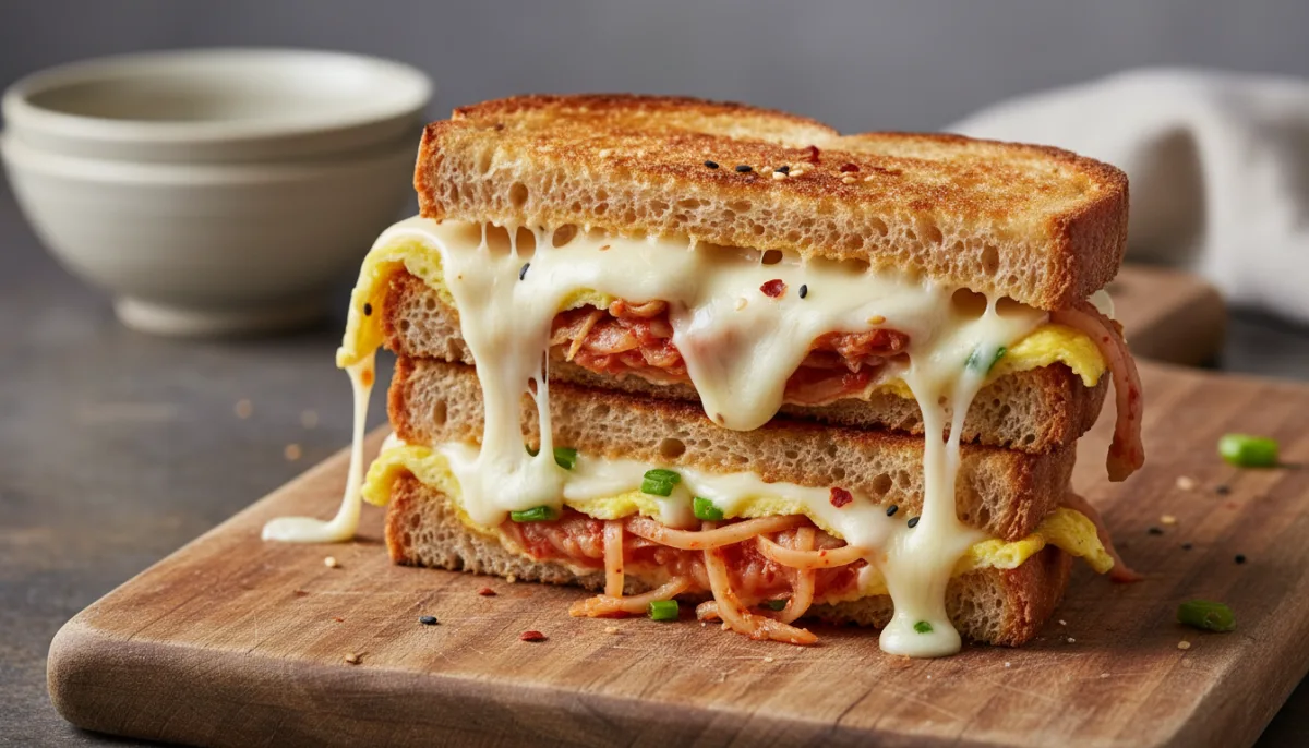 Korean Kimchi and Cheese Egg Toast