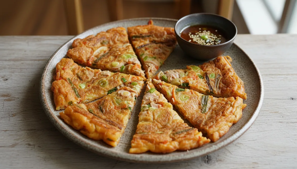Petulla Koreane me Kimchi dhe Peshk Ton (Kimchi Chamchi Jeon)