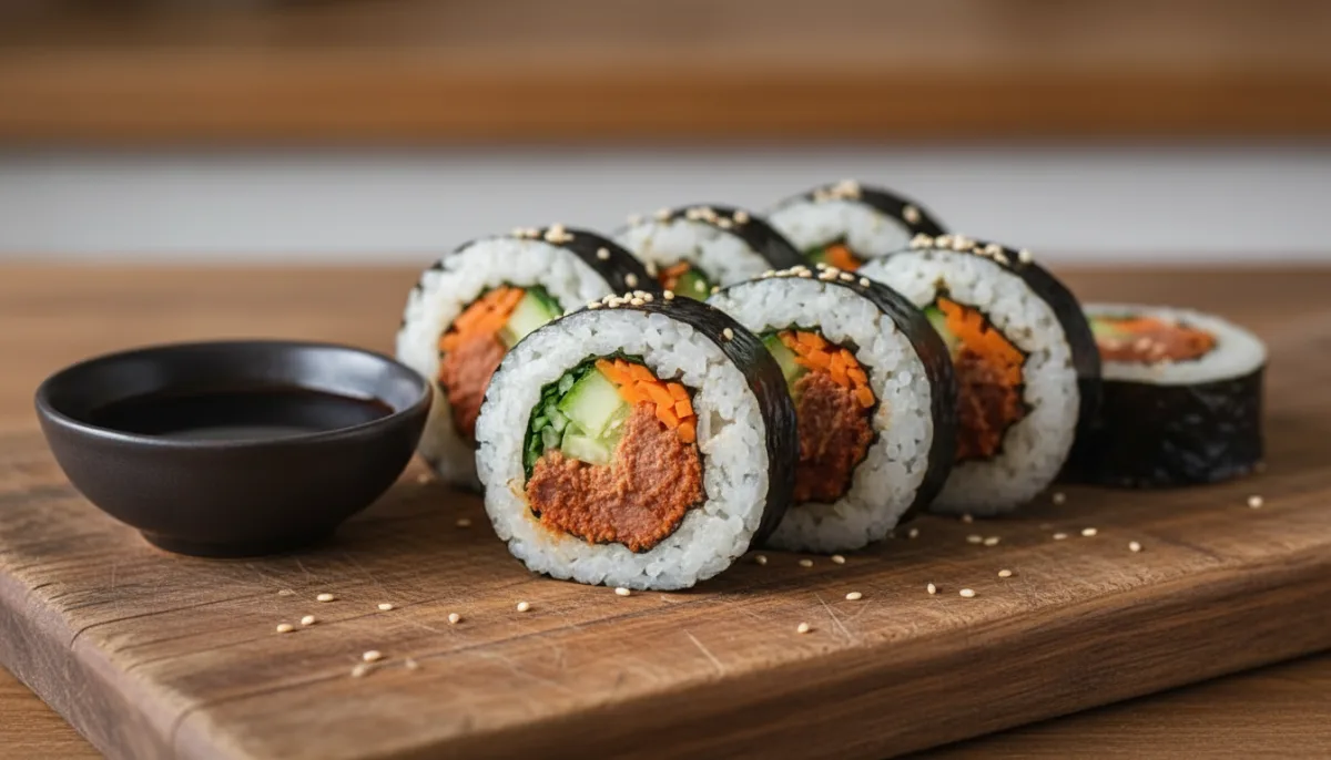 Gimbap Koreane me Peshk Ton Pikant