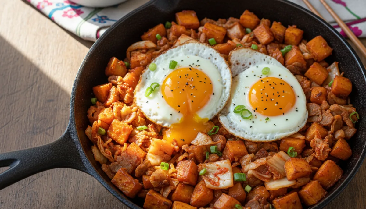 Korean Sweet Potato and Kimchi Hash