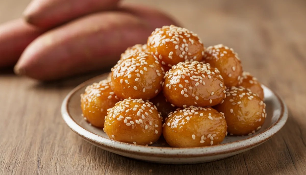 Bolas de Mochi de Batata Coreanas (Goguma Mattang)