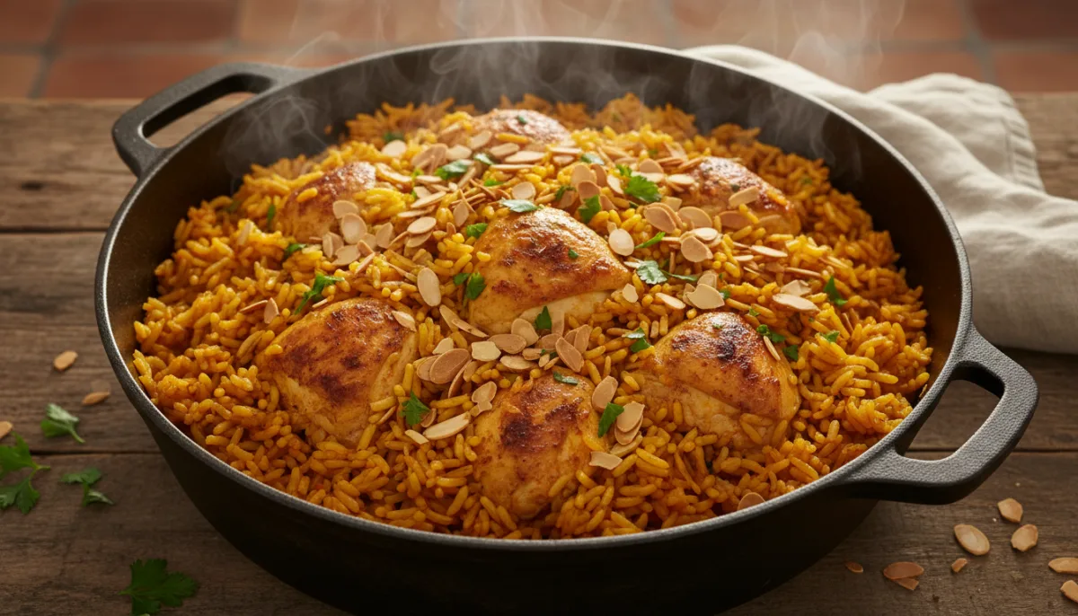 Kurdish Saffron Chicken and Almond Pilaf